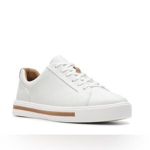 Clarks White Leather Sneakers with Tan Accent Size 9.5